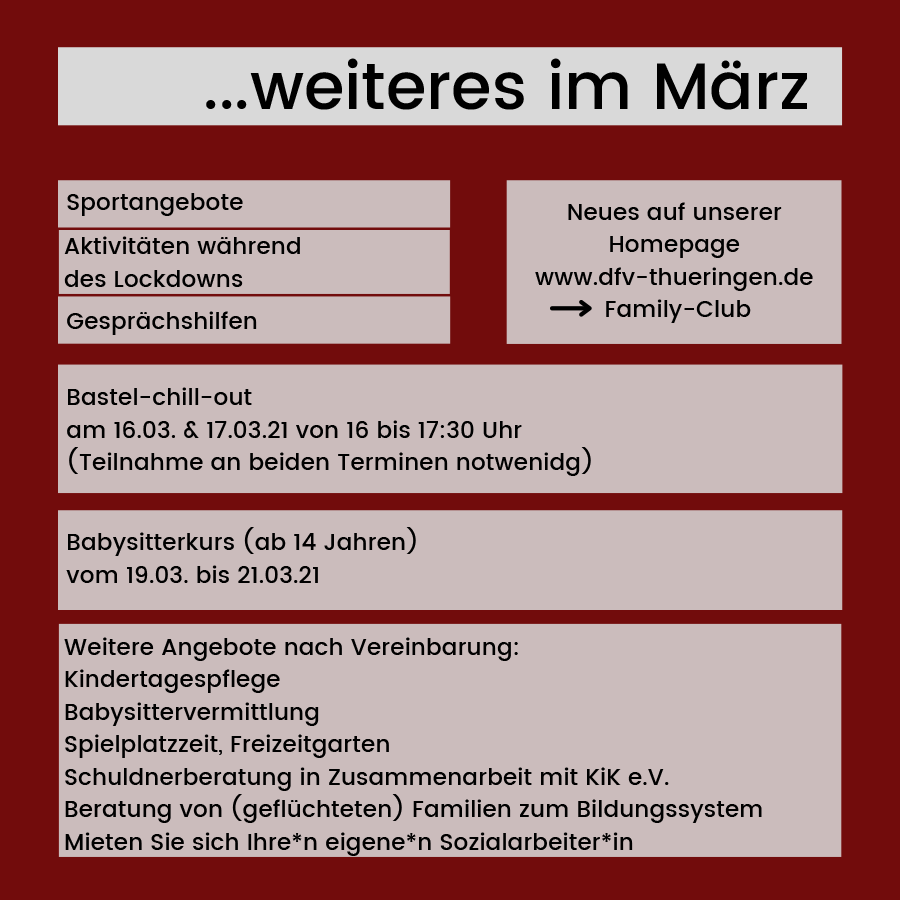 Weitere Angebote des Family-Club - März 2021 - Erfurt Südost