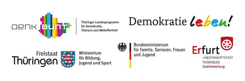 Der LAP Erfurt wird gefördert durch das Bundesprogramm „Demokratie leben!“, das Thüringer Landesprogramm „Denk bunt“ sowie die Stadt Erfurt.