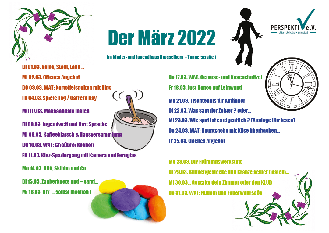 Der März 2022 im Kinder- und Jugendhaus Drosselberg - Tungerstraße 1 in Erfurt