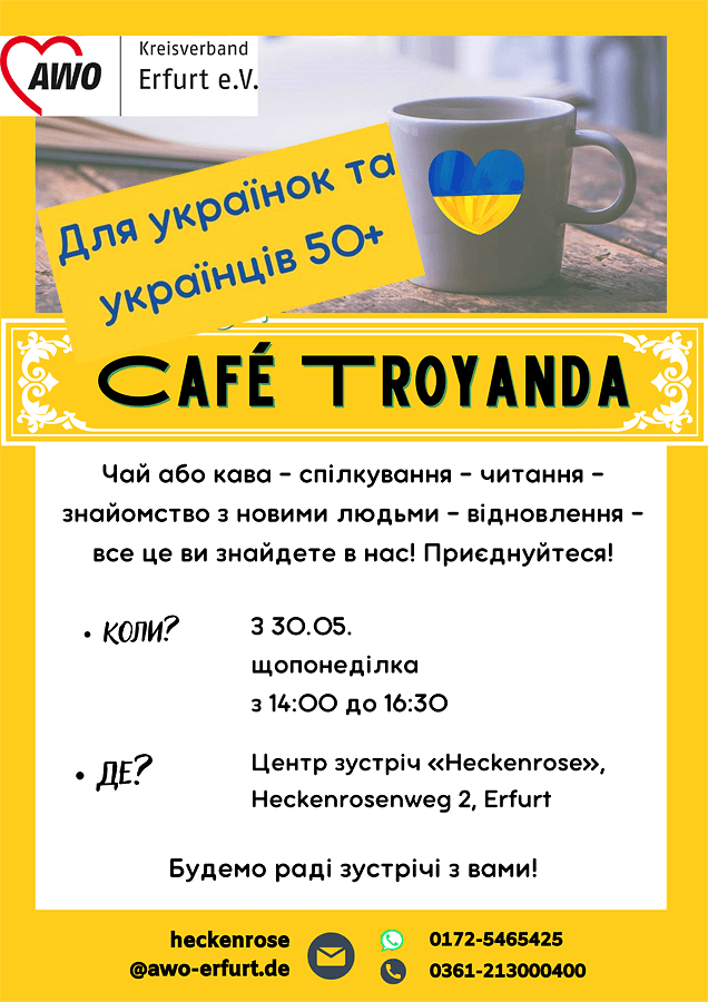 „Café Troyanda“ für Ukrainer:innen 50+ im AWO-Begegnungsraum „Heckenrose“ Erfurt-Wiesenhügel