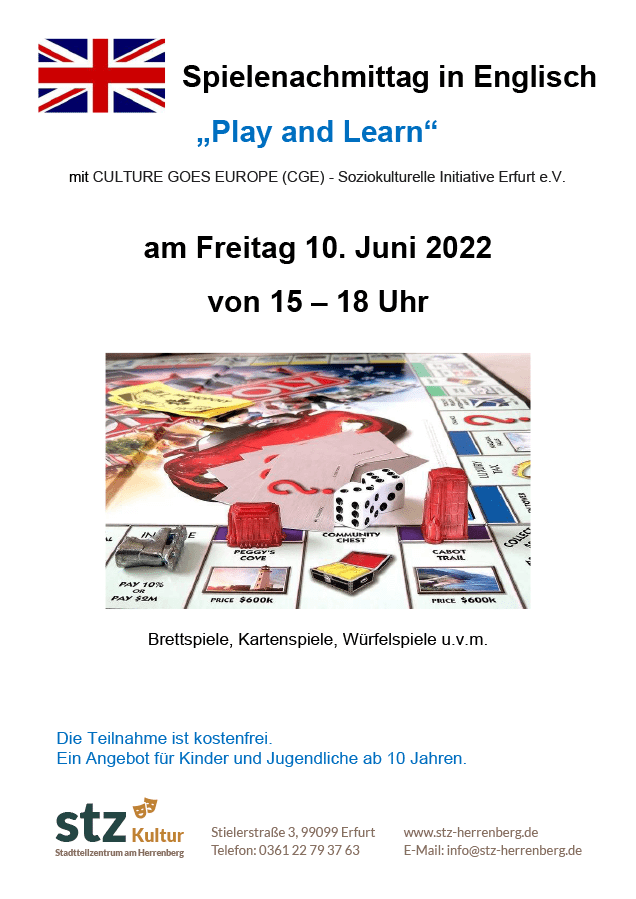 STZ - Stadtteilzentrum am Herrenberg - Spielenachmittag in Englisch - Freitag, 10. Juni 2022