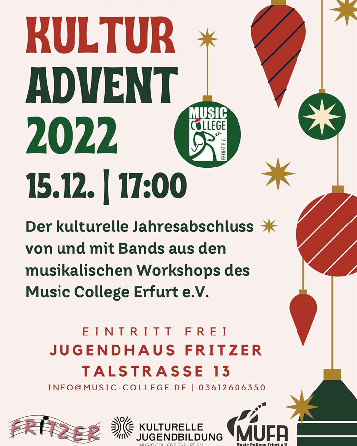 Kultur-Advent am 15.12.2022 im Jugendhaus Fritzer
