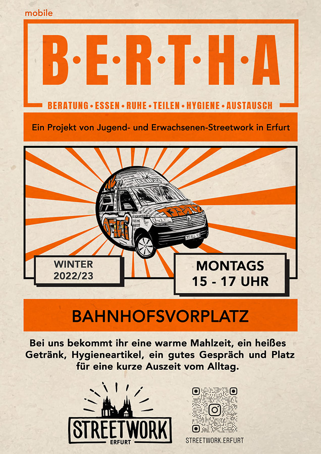 Streetwork-Projekt (mobile) BERTHA • Erfurt Bahnhofsvorplatz • Montags 15-17 Uhr