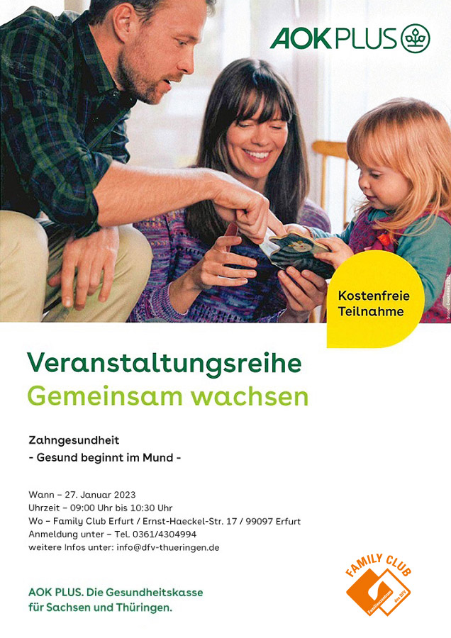 Zahngesundheit - Gesund beginnt im Mund - 27.01.2023 im Family-Club Erfurt-Südost