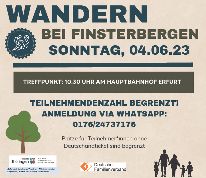Interkulturelle Wanderung bei Finsterbergen: Sonntag, 04.06.2023 - Treffpunkt: 10.30 Uhr am Hauptbahnhof Erfurt