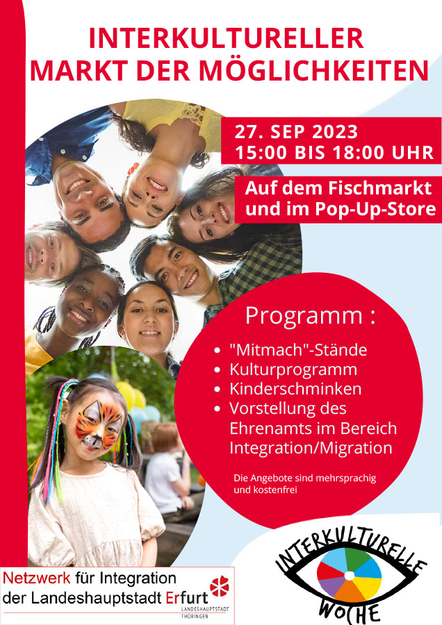 Interkultureller Markt der Möglichkeiten am 27. September 2023 | 15:00 bis 18:00 Uhr - Fischmarkt Erfurt und im Pop-Up-Store