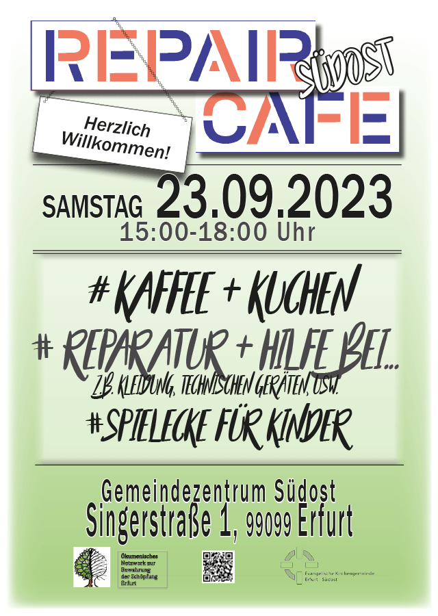 Repaircafé Südost - Sa 23.09.2023 von 15.00 bis 18.00 Uhr - Gemeindezentrum Erfurt Südost
