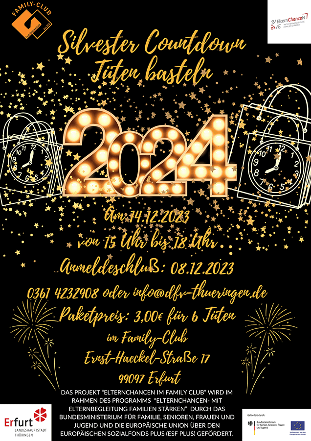 Silvester Countdown Tüten basteln - 14.12.2023 von 15-18 Uhr im Family Club Erfurt-Südost